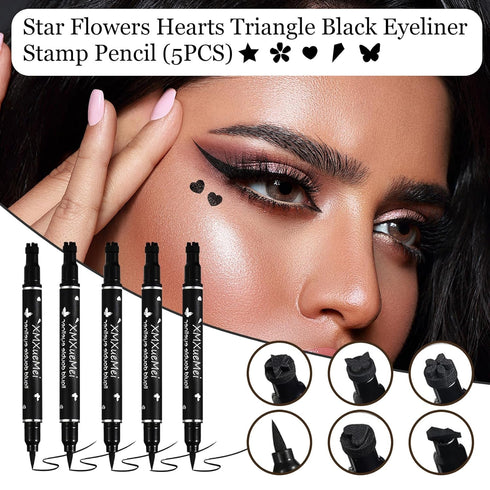 Double Side Liquid Winged Eyeliner Stamp,Smudge Proof Waterproof Eyeliner Pen Set,Long-Lasting Eye Liner Face Makeup,Star Flowers Hearts Triangle ...